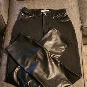 Abercrombie & Fitch Black Straight Leg Jeans with Leather Accents